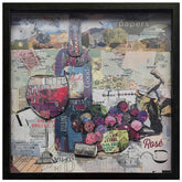Rose - Hand-Made Dimensional Art Collage, Under Glass, Encased on a Black Shadowbox Frame